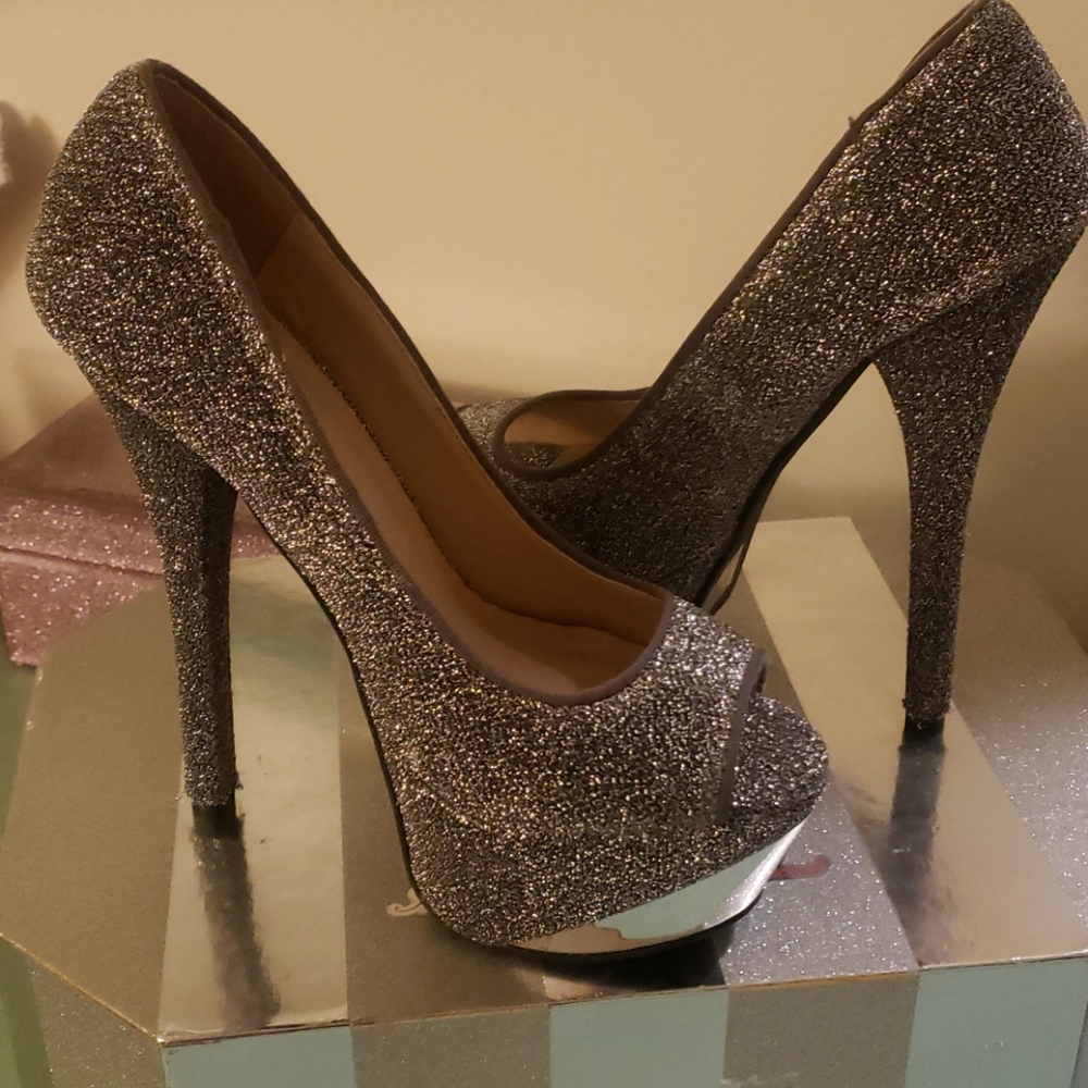 Sparkly Silver Platform Stilettos